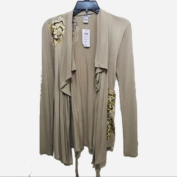 Cache Floral Beaded Robe Sequin Ribbed Cardigan - Picture 4 of 4